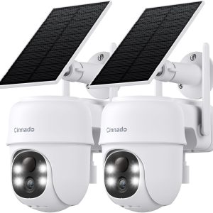2K Cameras for Home Security-2.4G WiFi Outdoor Camera Wireless Solar/Battery Powered with solar panel, 360° Viewing, AI Human Detection, Color Night Vision, with SD Storage, Works with Alexa(2 Pack)