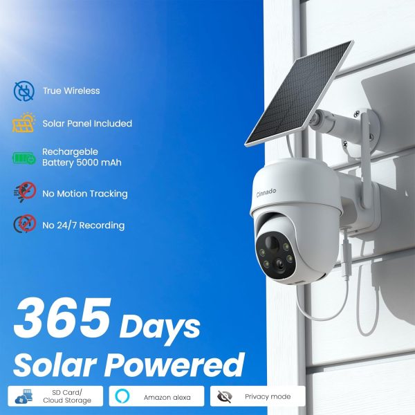 2K Cameras for Home Security-2.4G WiFi Outdoor Camera Wireless Solar/Battery Powered with solar panel, 360° Viewing, AI Human Detection, Color Night Vision, with SD Storage, Works with Alexa(2 Pack) - Image 3
