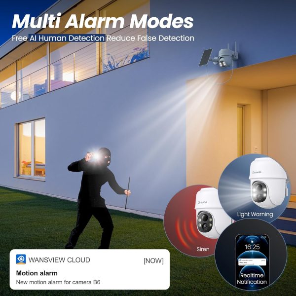2K Cameras for Home Security-2.4G WiFi Outdoor Camera Wireless Solar/Battery Powered with solar panel, 360° Viewing, AI Human Detection, Color Night Vision, with SD Storage, Works with Alexa(2 Pack) - Image 6