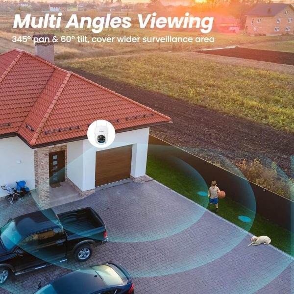 2K Cameras for Home Security-2.4G WiFi Outdoor Camera Wireless Solar/Battery Powered with solar panel, 360° Viewing, AI Human Detection, Color Night Vision, with SD Storage, Works with Alexa(2 Pack) - Image 9